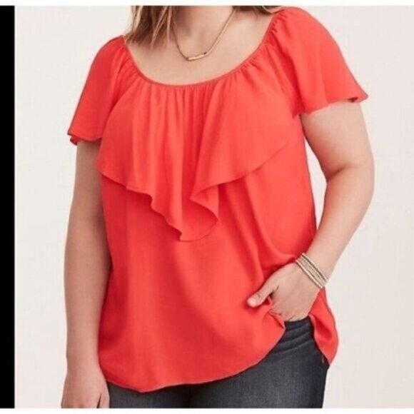 New York and Company Coral Flutter Sleeve Blouse Shirt - Picture 1 of 4